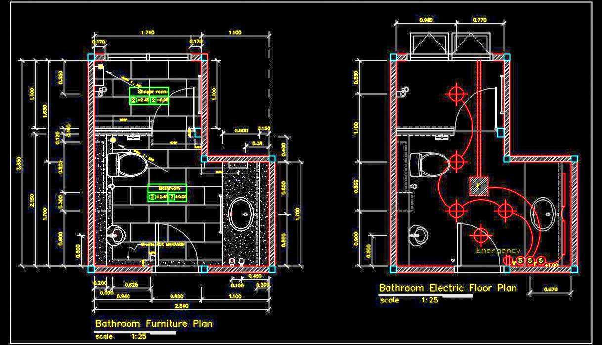 Toilet Design Detail DWG- Floor and Electrical Plan